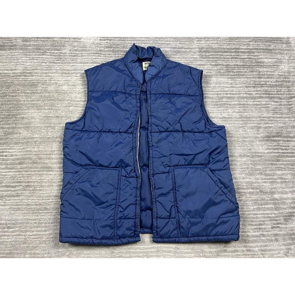 Vintage Wedgefield Vest Mens Medium‎ Blue Nylon Full Zip Puffer 70s